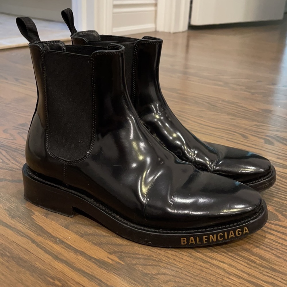 Balenciaga Patent Leather Chelsea Boot with Logo